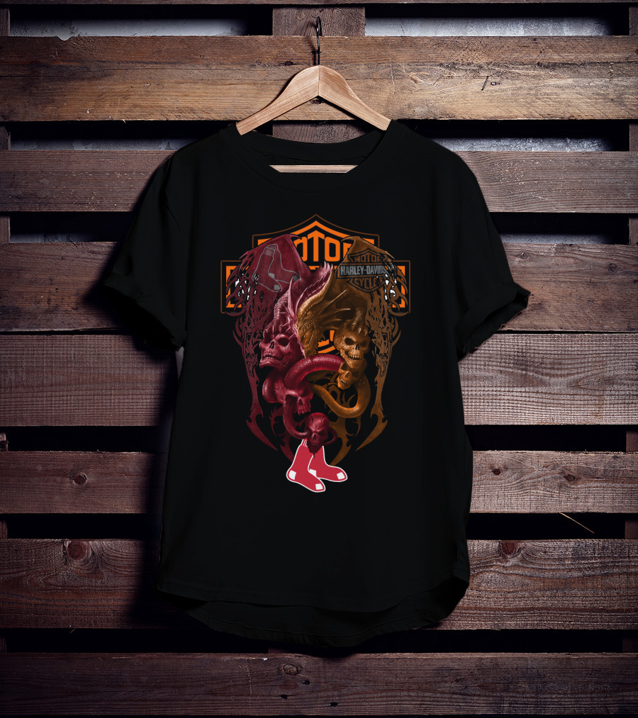 Motor Harley Davidson Skulls Red Sox Mlb Brs T-Shirt