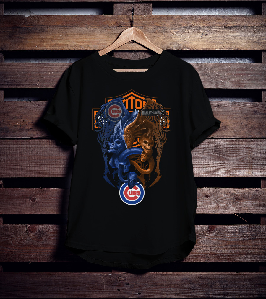 Mlb Cubs Harley Davidson Dual Skull Serpent T-Shirt