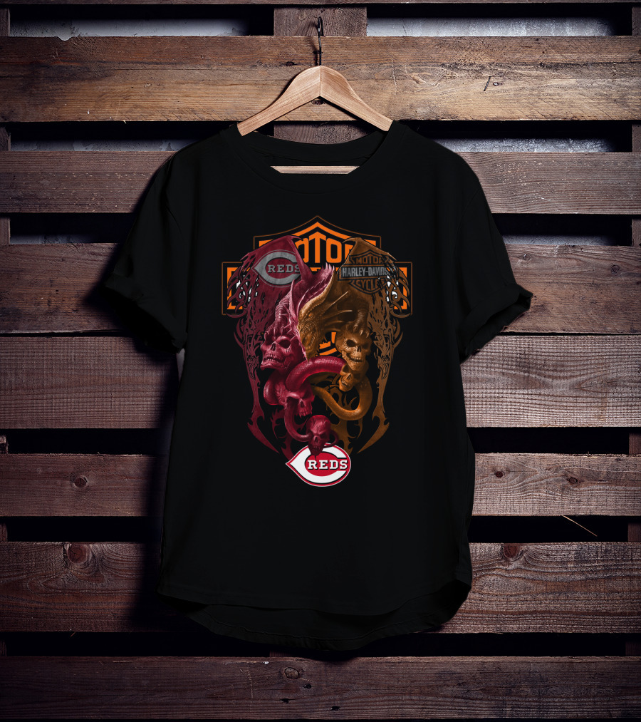 Cincinnati Reds Harley Davidson Skull T-Shirt