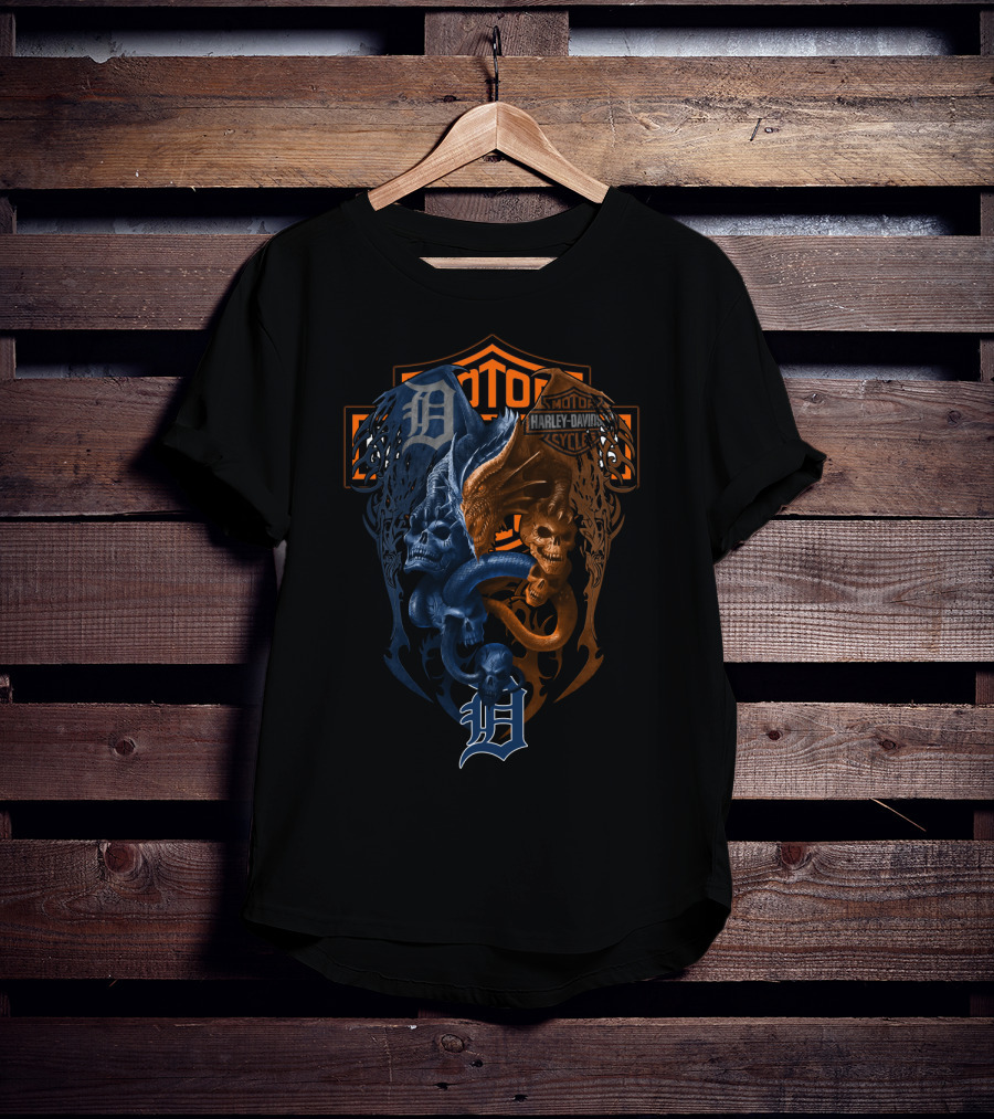 Mlb Dt Harley Davidson Detroit Tigers Skeleton Dragon T-Shirt