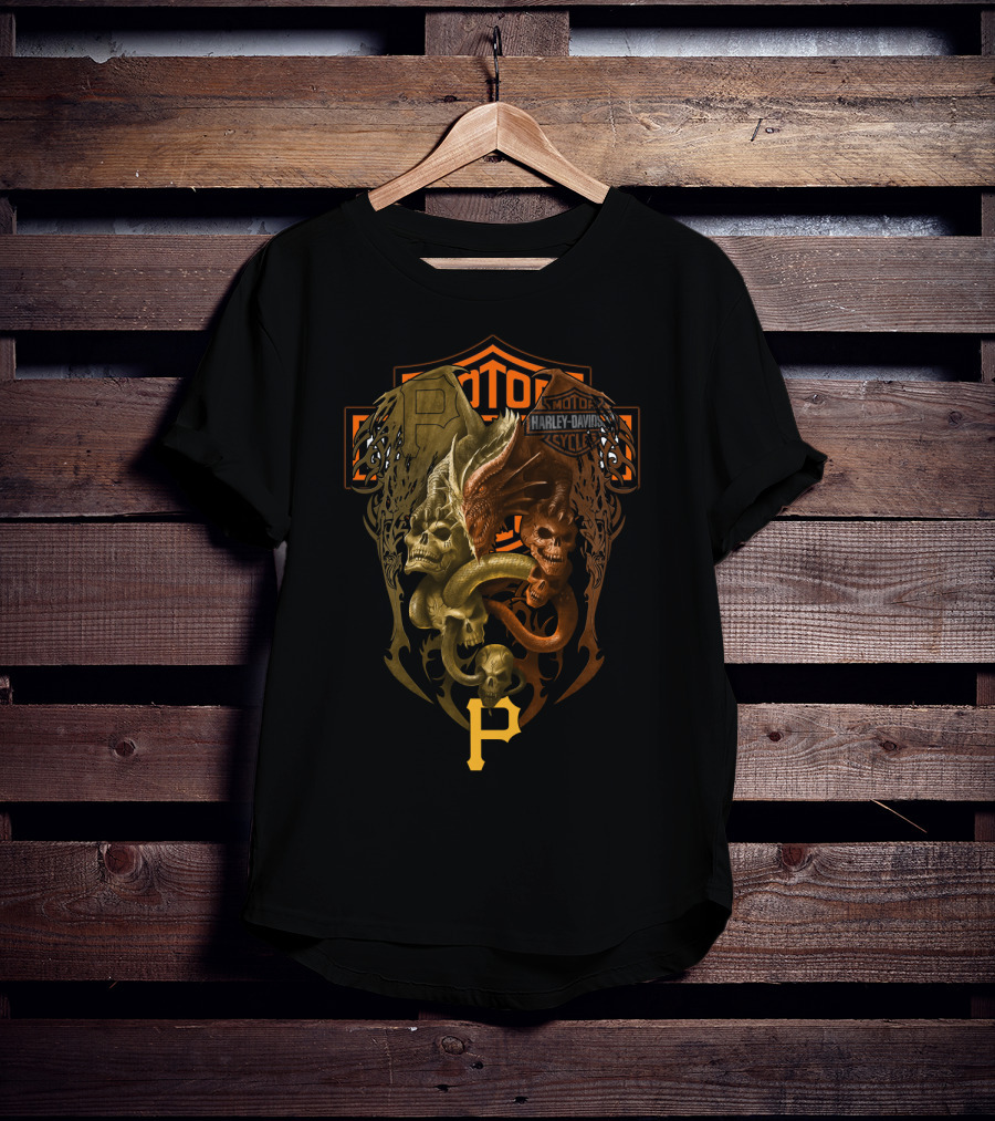 Harley Davidson Pirates Skull Dragon Patch Mlb 108 T-Shirt