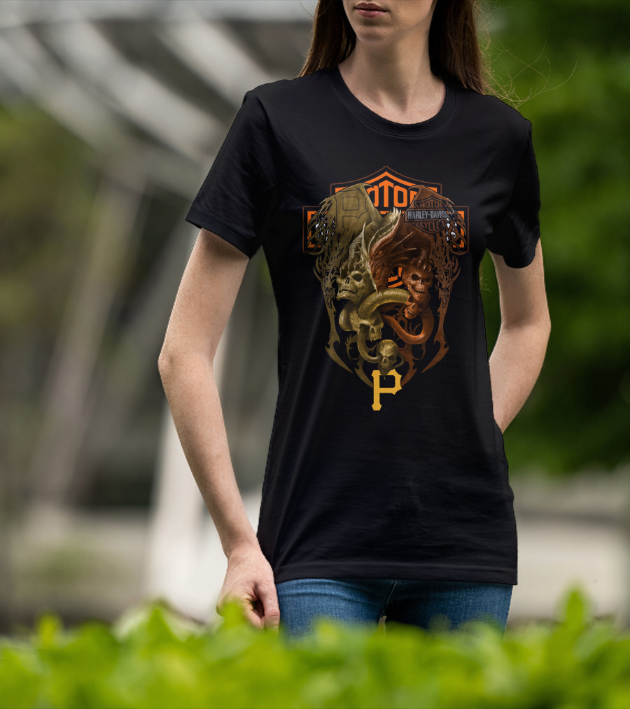 Harley Davidson Pirates Skull Dragon Patch Mlb 108 T-Shirt