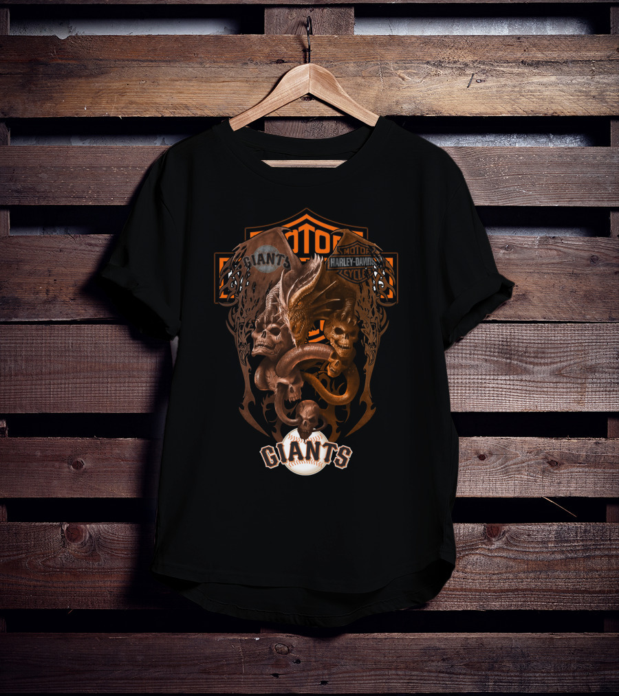 Mlb Sfg Giants Harley Davidson Skull And Dragon T-Shirt