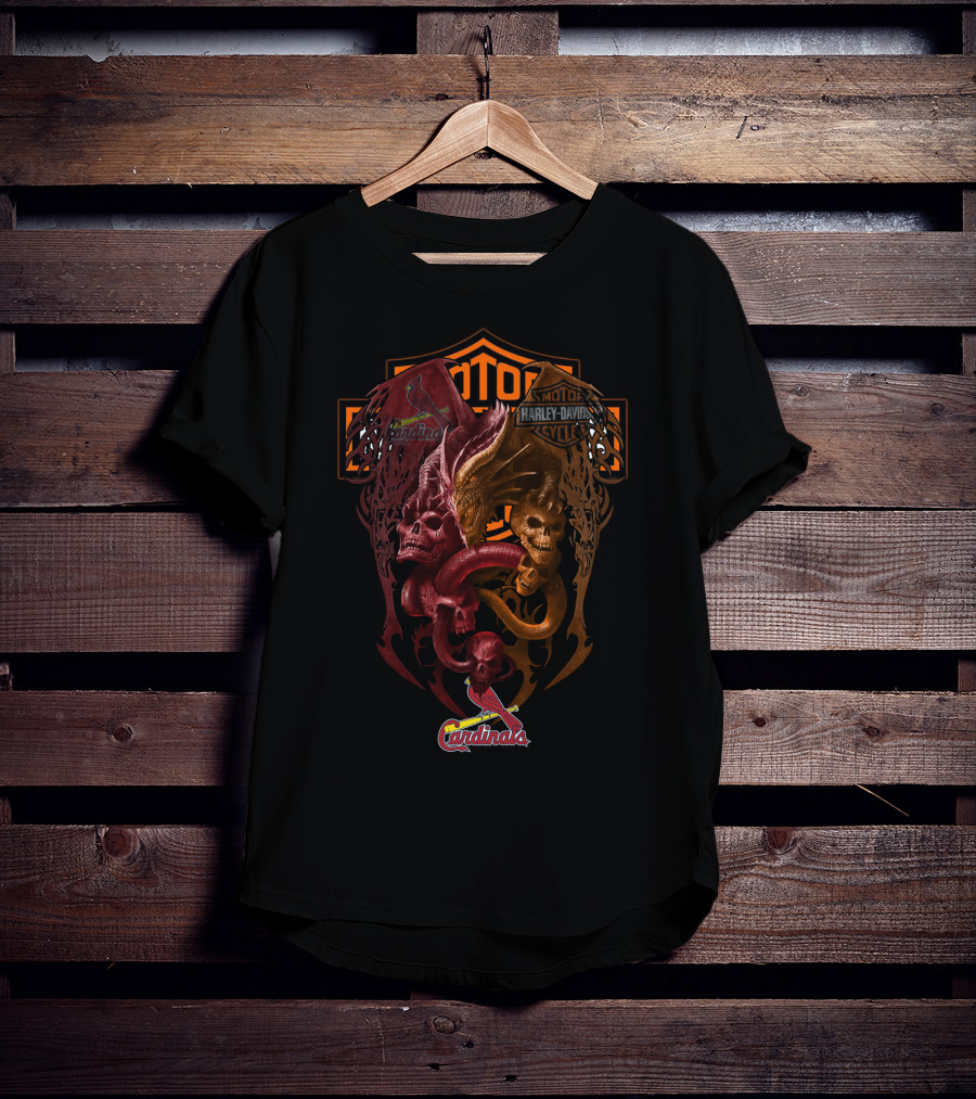 Mlb Slc Harley Davidson Cardinals Skulls And Serpent T-Shirt