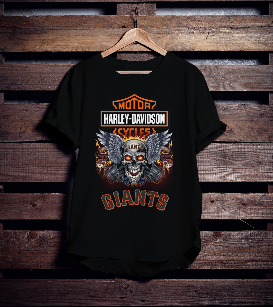 Harley Davidson Motor Cycles Giants Skull Wings T-Shirt