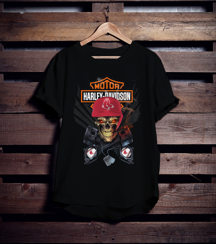 Harley Davidson Skull With Boston Red Sox Elements T-Shirt