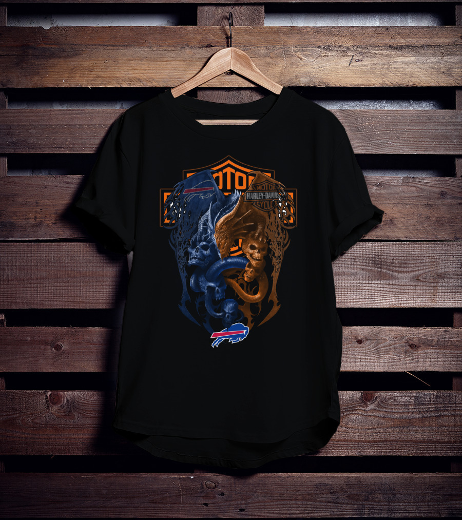 Buffalo Bills Harley Davidson Nfl Collaboration With Dual Skull T-Shirt