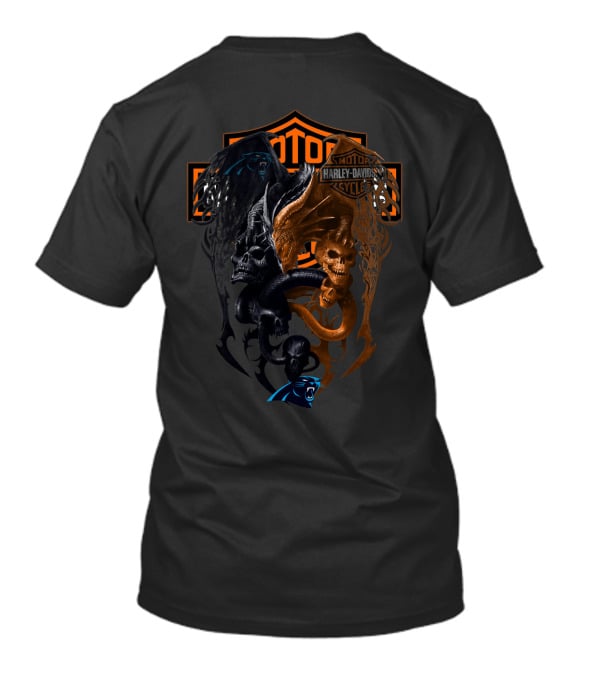 Carolina Panthers And Harley Davidson Skull Emblem Nfl Cp T-Shirt