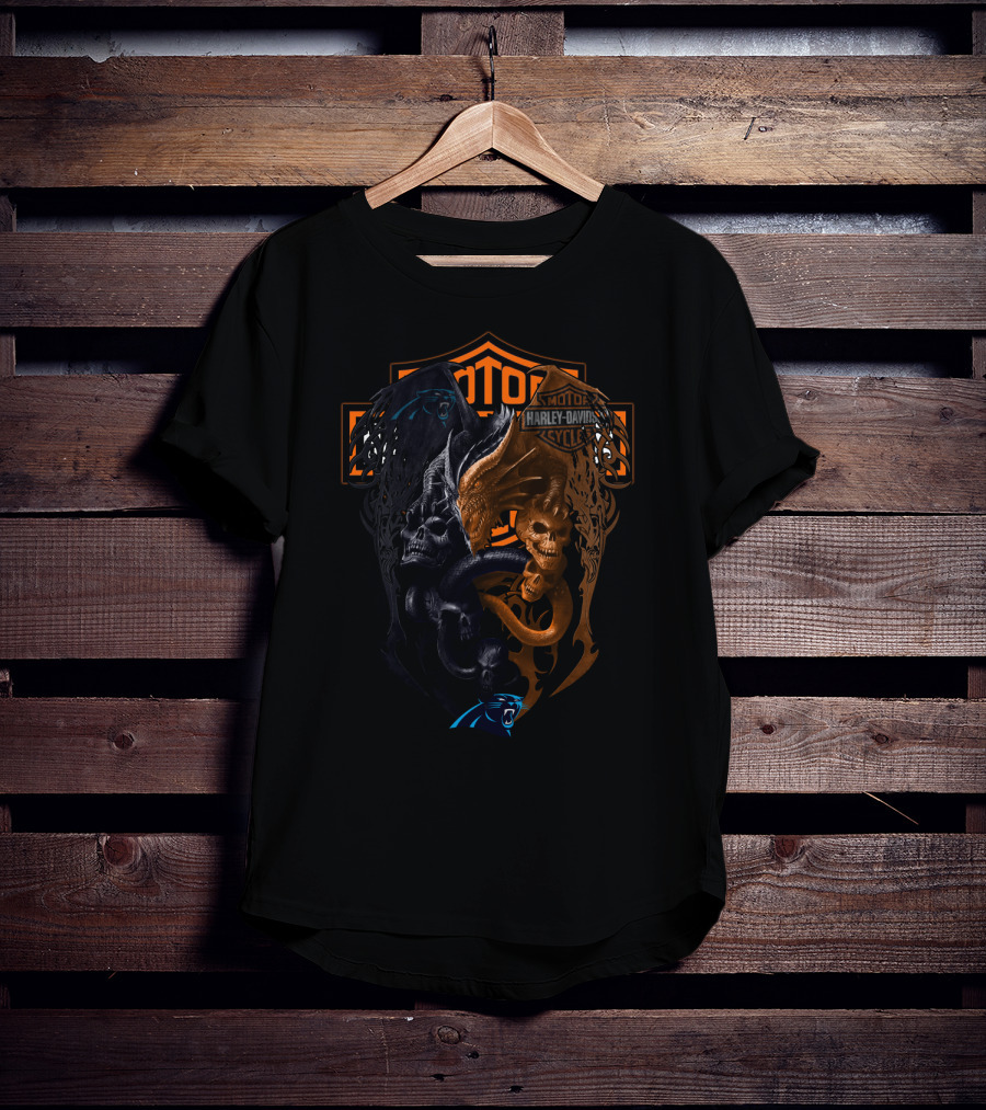 Carolina Panthers And Harley Davidson Skull Emblem Nfl Cp T-Shirt