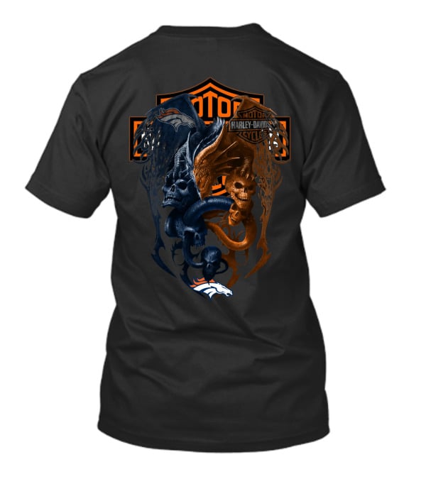 Denver Broncos Harley Davidson Skull Motorcycle T-Shirt