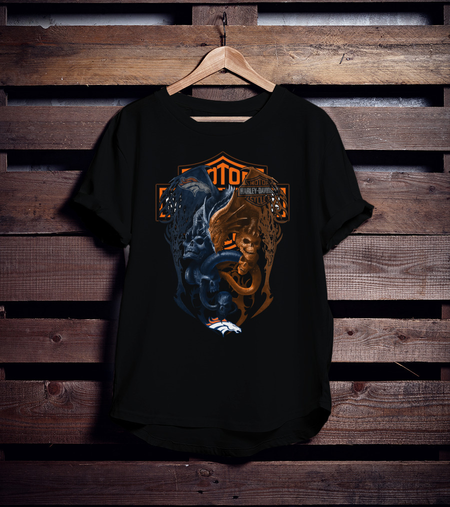 Denver Broncos Harley Davidson Skull Motorcycle T-Shirt