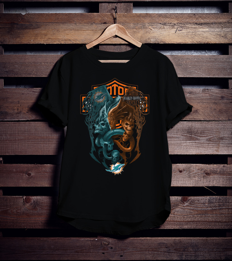 Miami Dolphins Harley Davidson Nfl Skull T-Shirt
