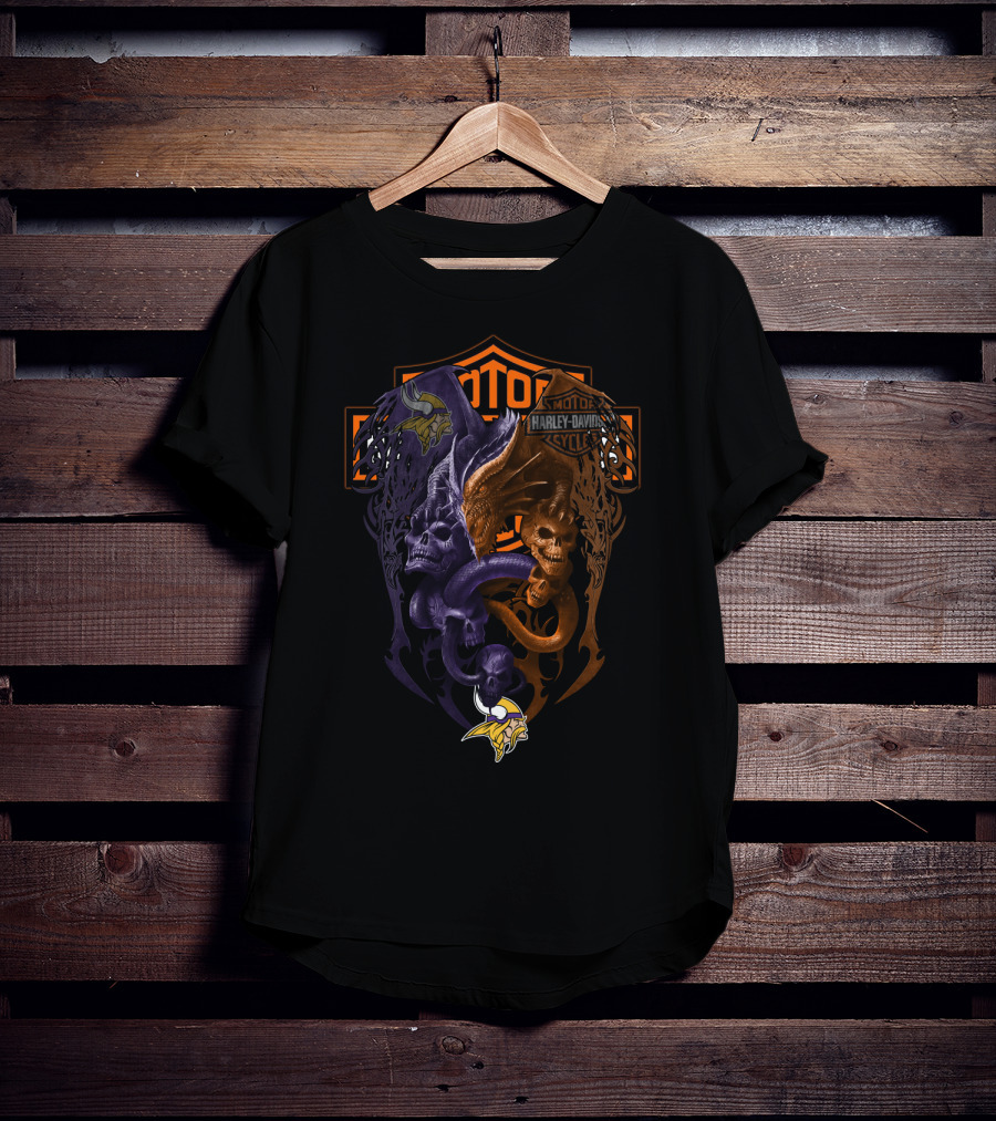 Minnesota Vikings Harley Davidson Skull Serpent Emblem 108 Nfl Mv T-Shirt