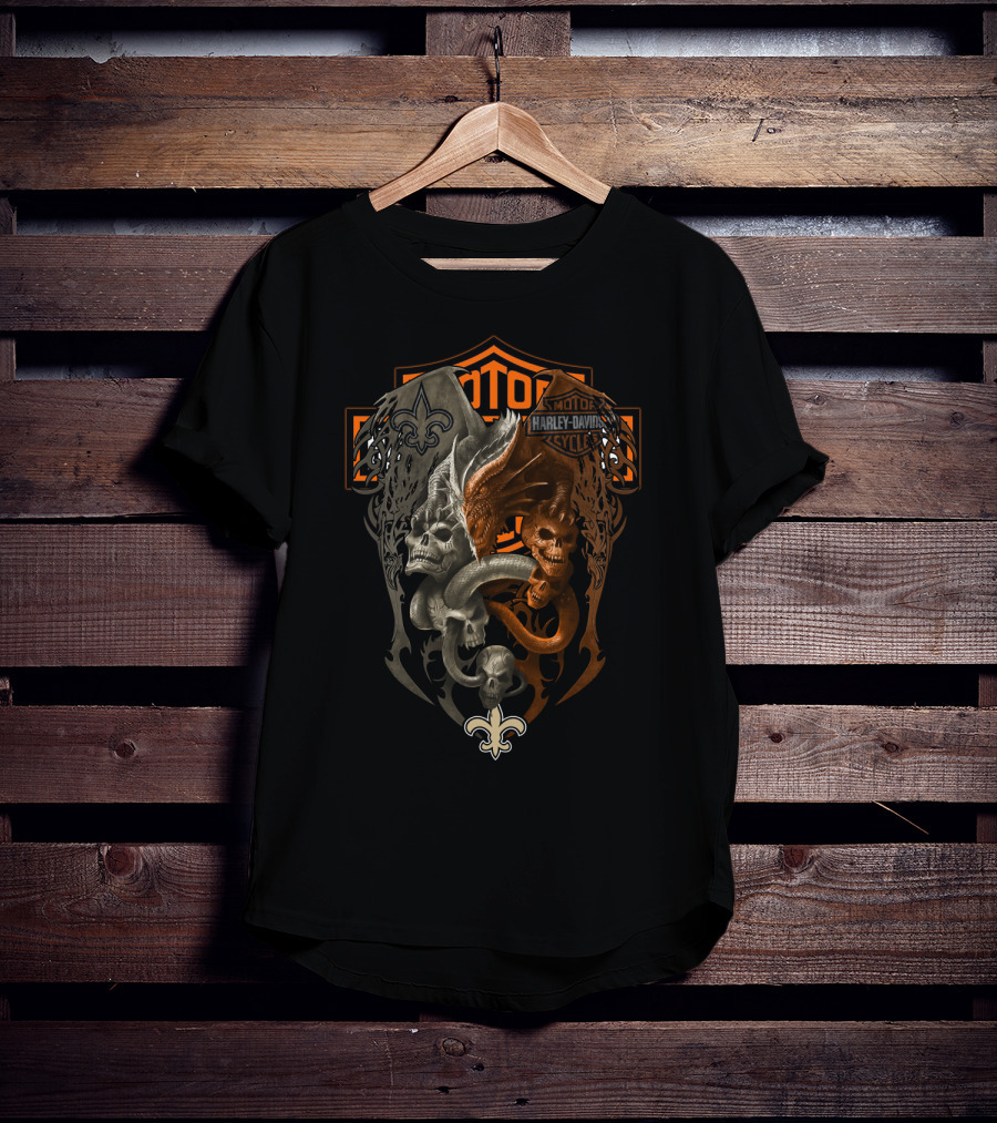 Harley Davidson Nfl New Orleans Saints Skulls Fleur-De-Lis T-Shirt