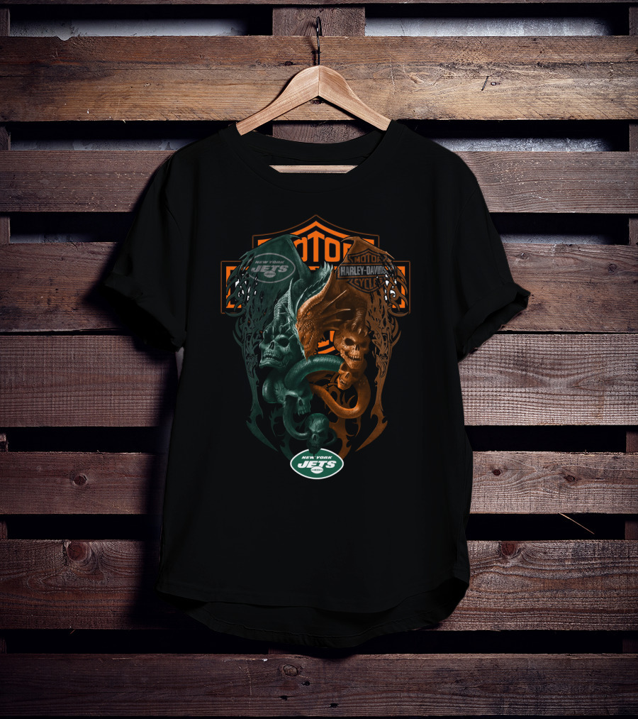 New York Jets Nfl Harley Davidson Skull Serpent T-Shirt