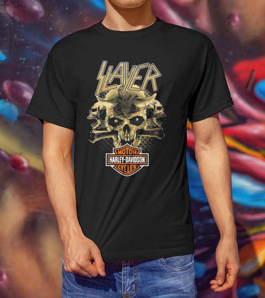 Slayer Harley Davidson Motor Cycles Skull T-Shirt