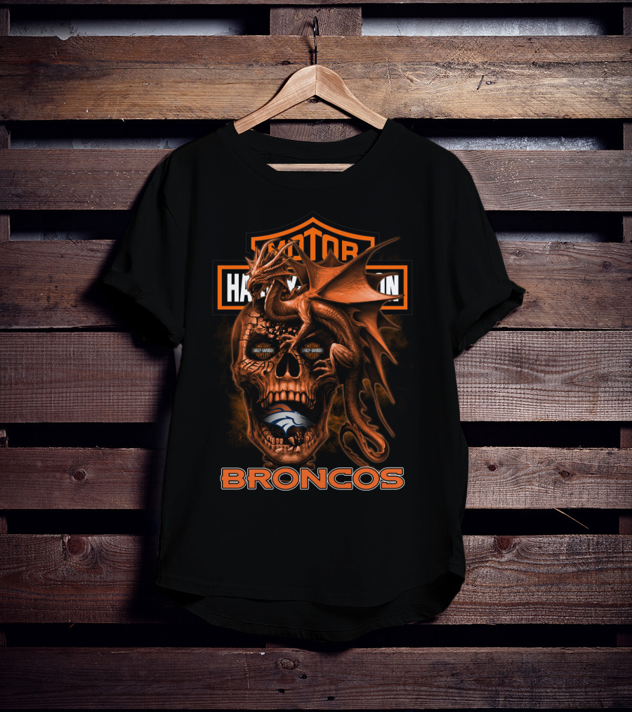 Motor Harley Davidson Cycles Denver Broncos Dragon Skull T-Shirt