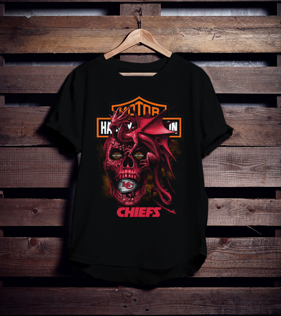 Motor Harley Davidson Kansas City Chiefs Dragon Skull T-Shirt