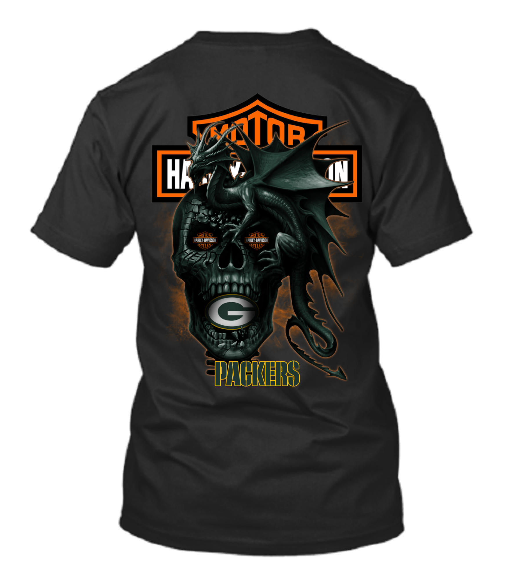 Green Bay Packers Harley Davidson Dragon Skull T-Shirt