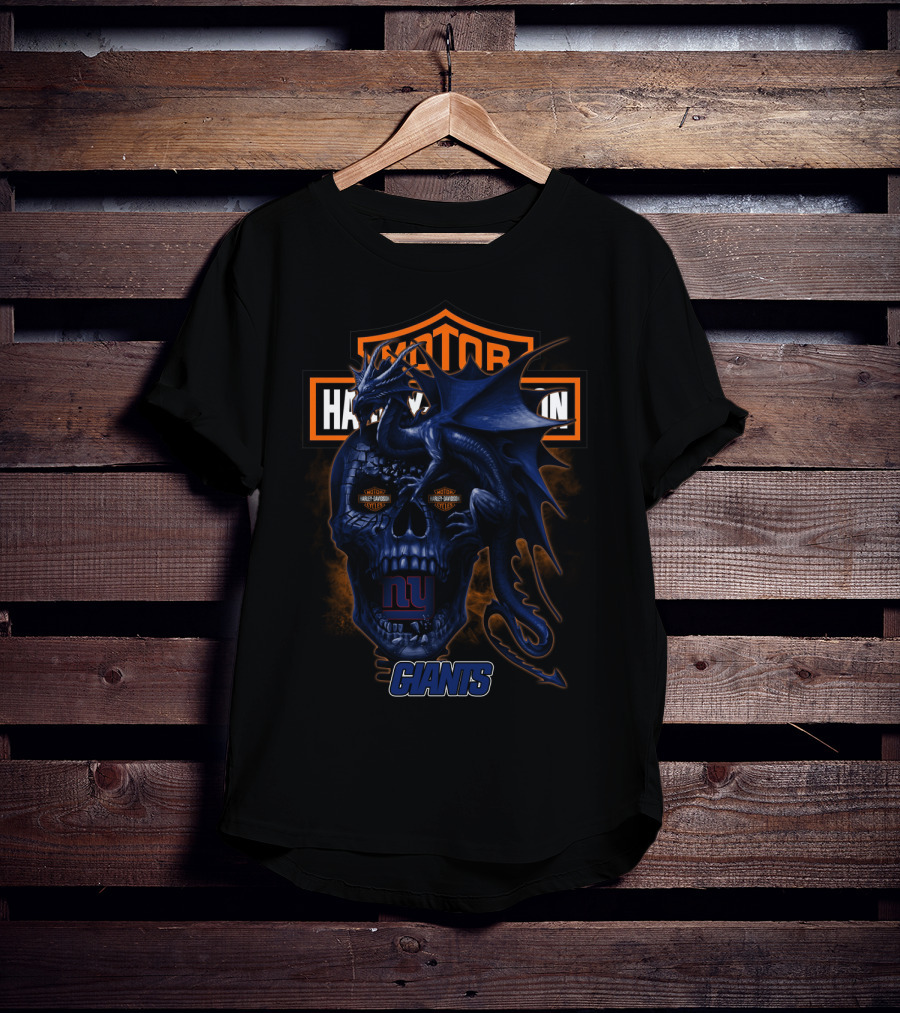 New York Giants Blue Dragon Skull Harley Davidson T-Shirt