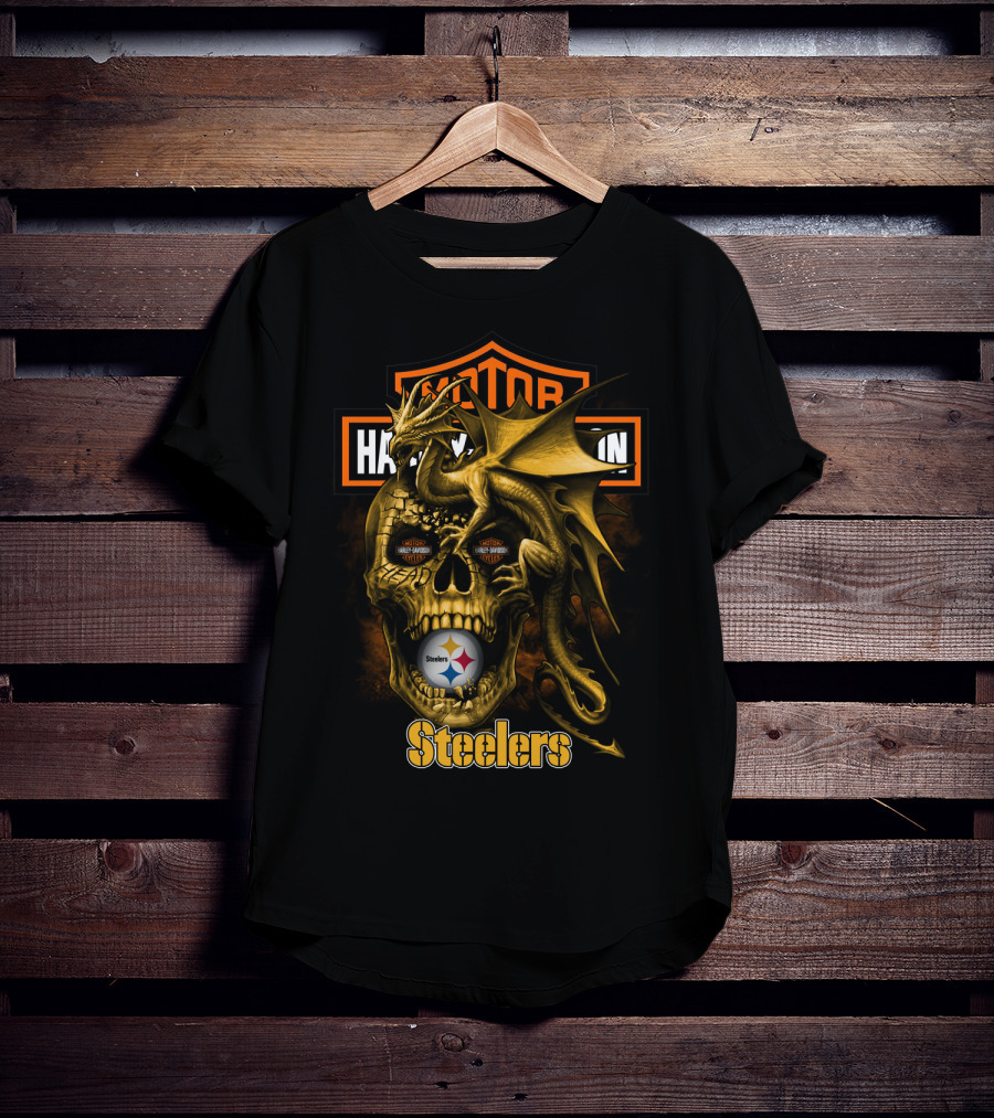 Motor Harley Davidson Steelers Dragon Skull Pittsburgh T-Shirt