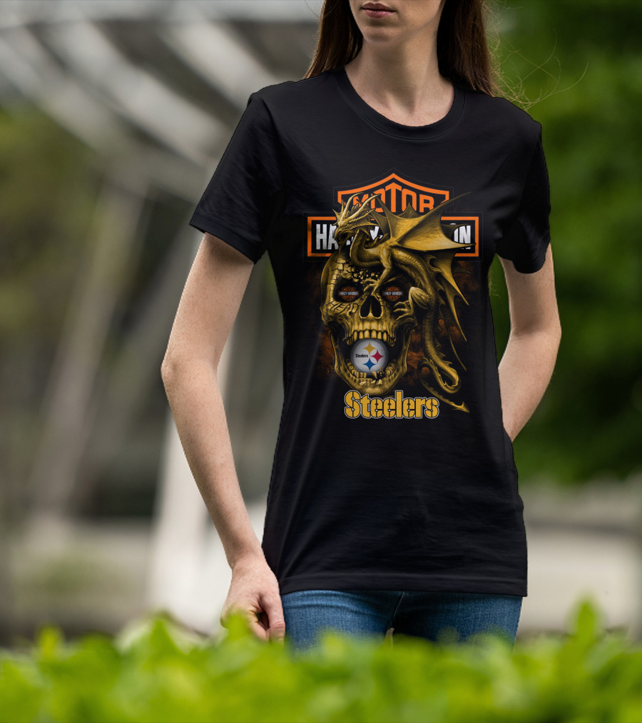 Motor Harley Davidson Steelers Dragon Skull Pittsburgh T-Shirt