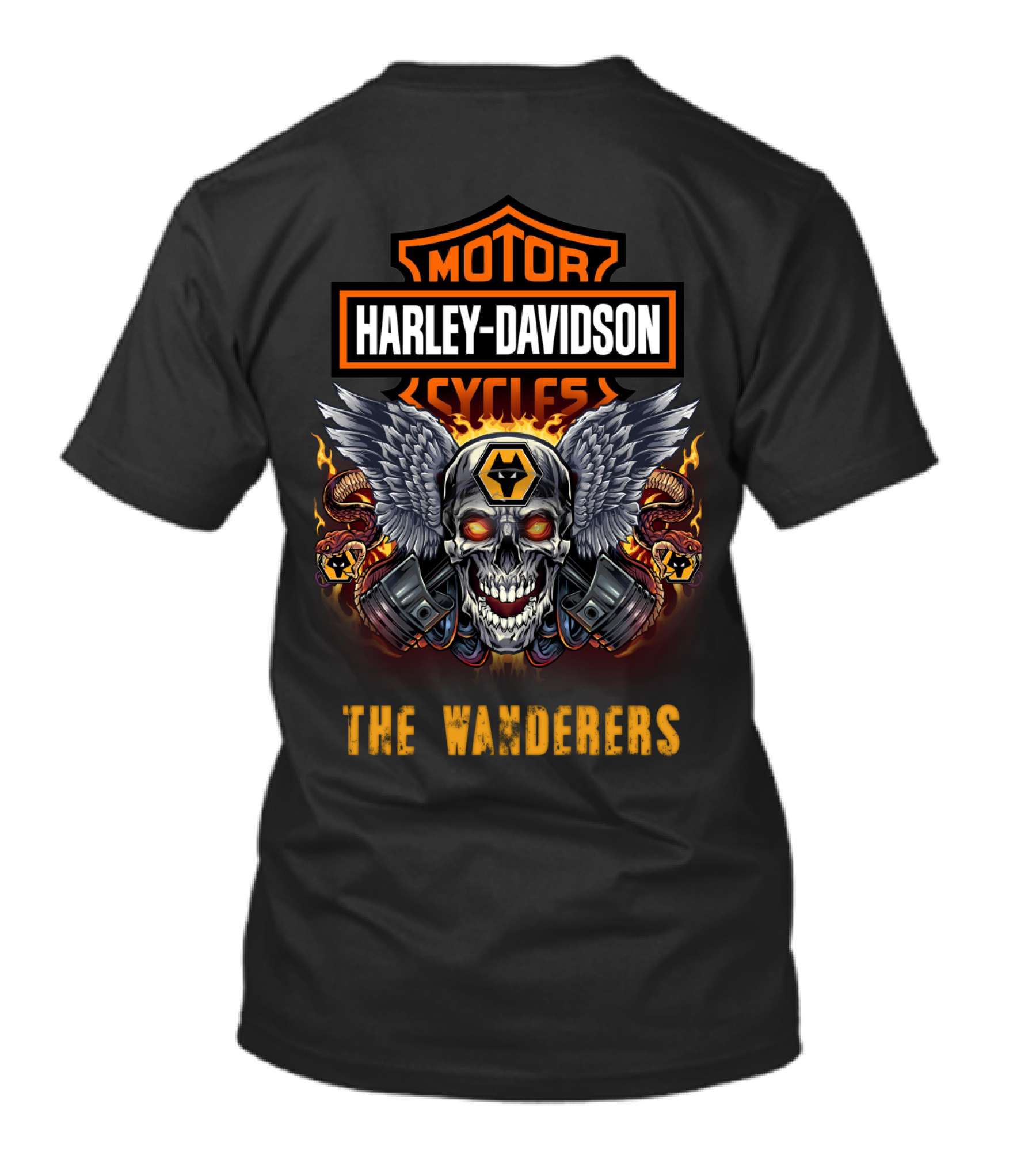 Harley Davidson Motor Cycles The Wanderers Winged Skull Snakes T-Shirt