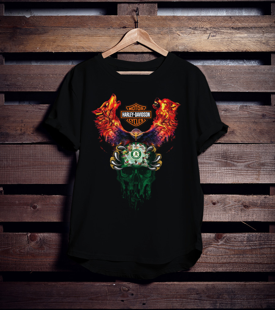 Harley Davidson Oakland Athletics Wolf Skull T-Shirt