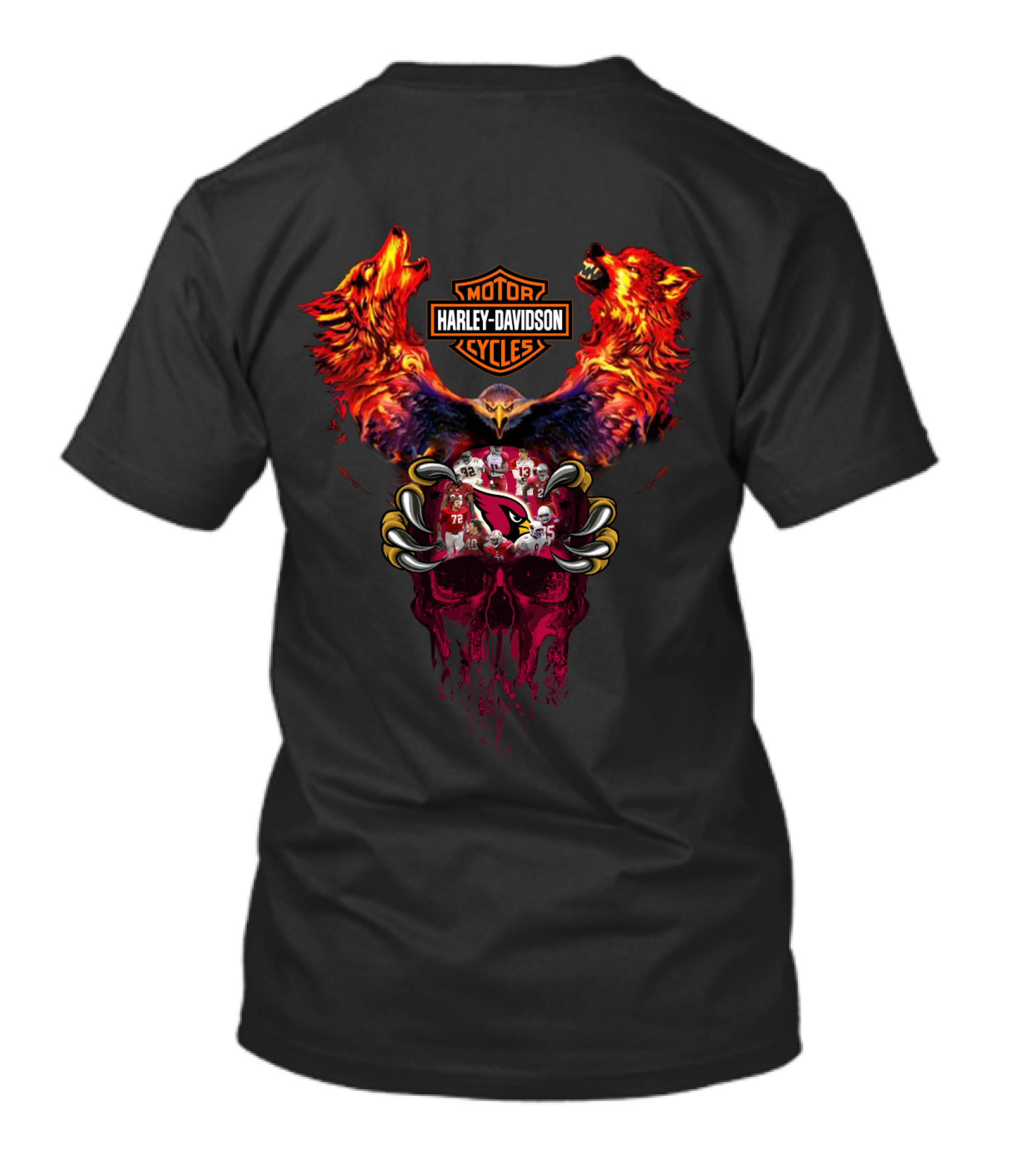 Harley Davidson Arizona Cardinals Wolves Skull Motorcycles Nfl Football T-Shirt