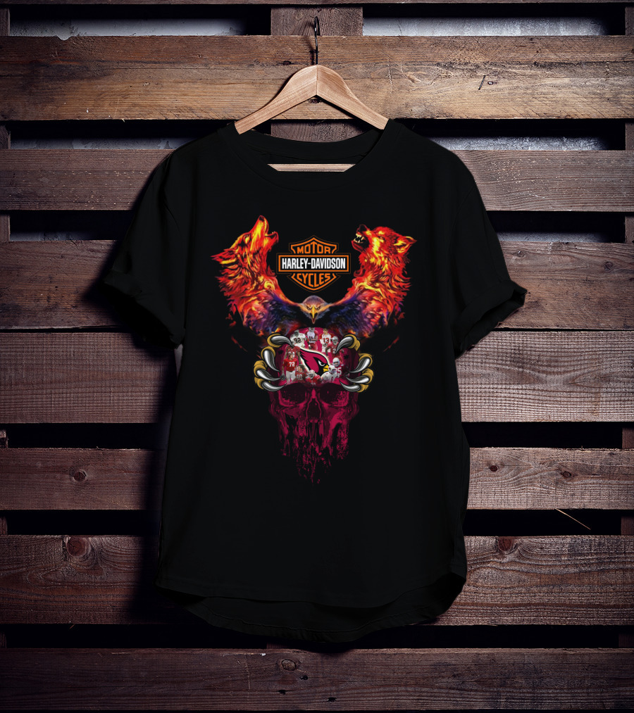 Harley Davidson Arizona Cardinals Wolves Skull Motorcycles Nfl Football T-Shirt