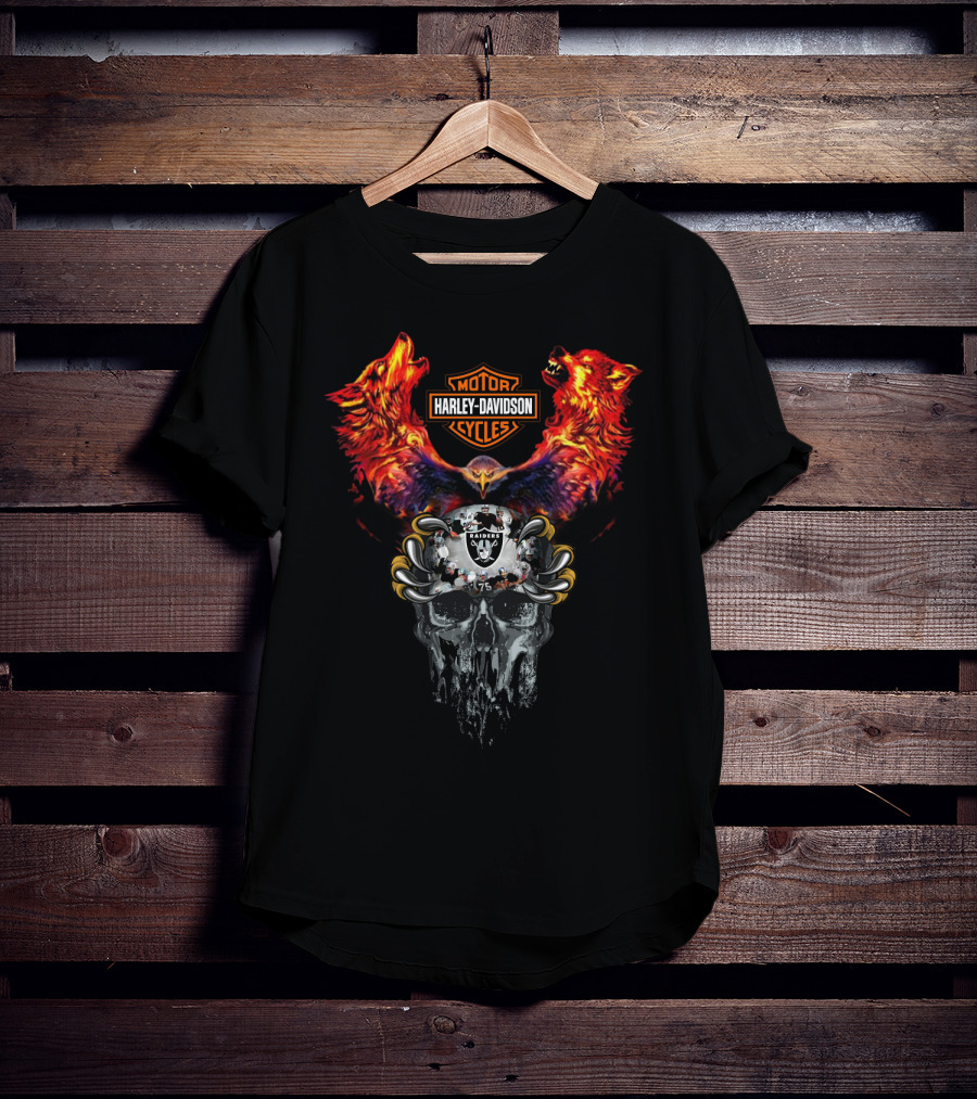 Or Harley Davidson Raiders 75 Skull Eagle Wolves T-Shirt