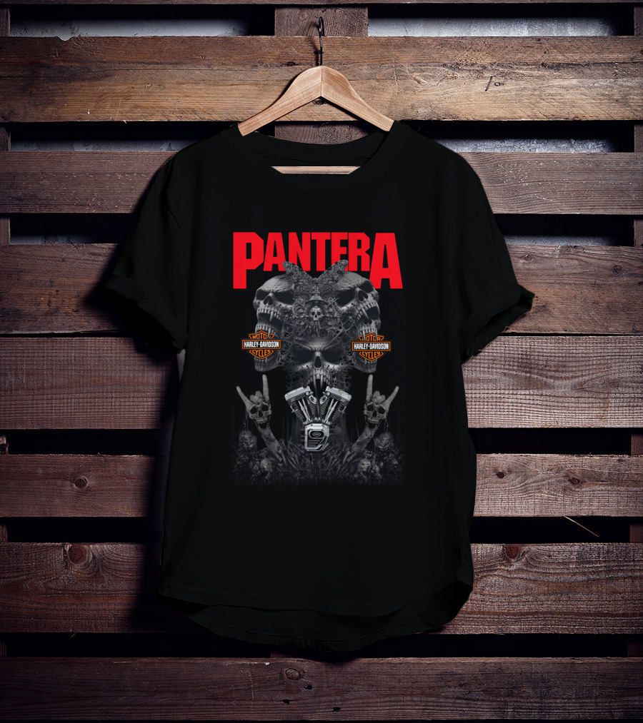 Pantera Harley Davidson Skulls And Engine Art T-Shirt