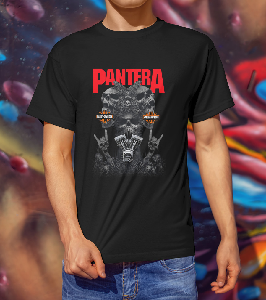 Pantera Harley Davidson Skulls And Engine Art T-Shirt
