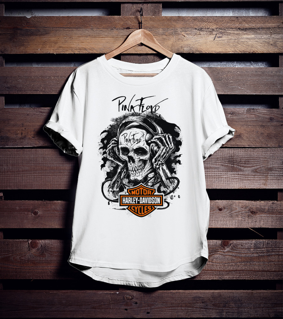 Pink Floyd Harley Davidson Skull With Headphones T-Shirt