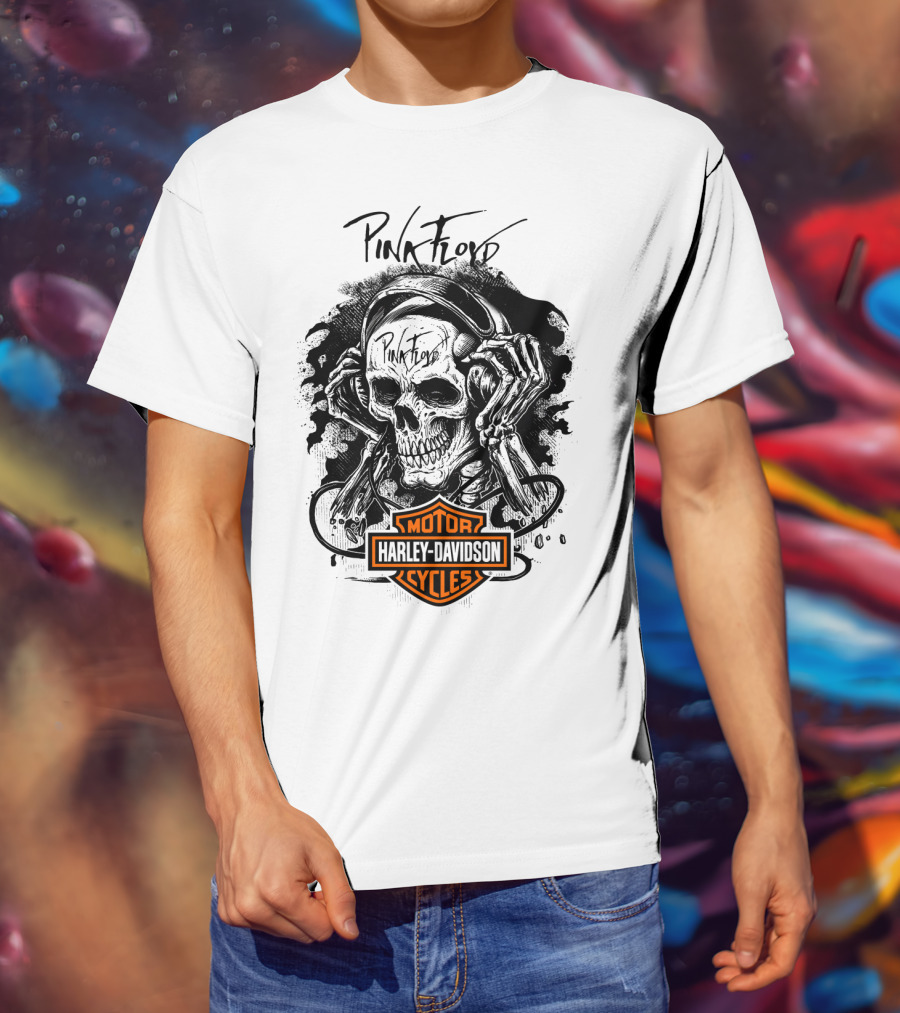 Pink Floyd Harley Davidson Skull With Headphones T-Shirt