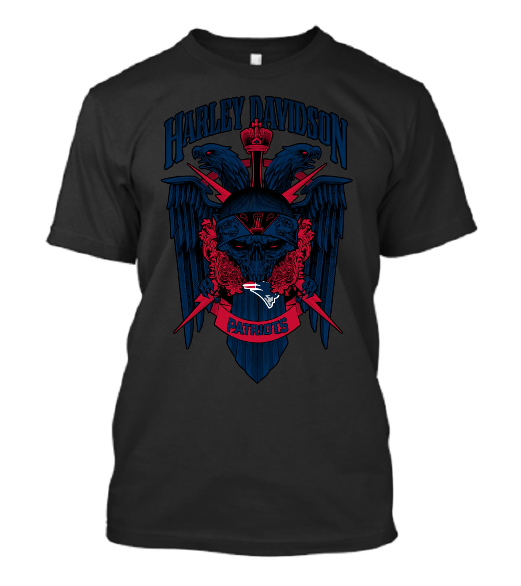 Harley Davidson New England Patriots Nfl 131 Skull And Eagles T-Shirt