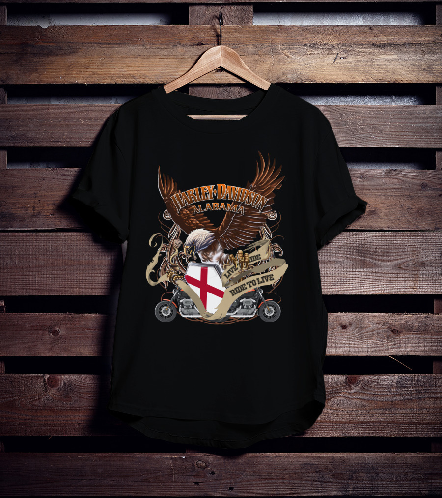 Harley Davidson Alabama Live To Ride Eagle Shield Motorcycle T-Shirt