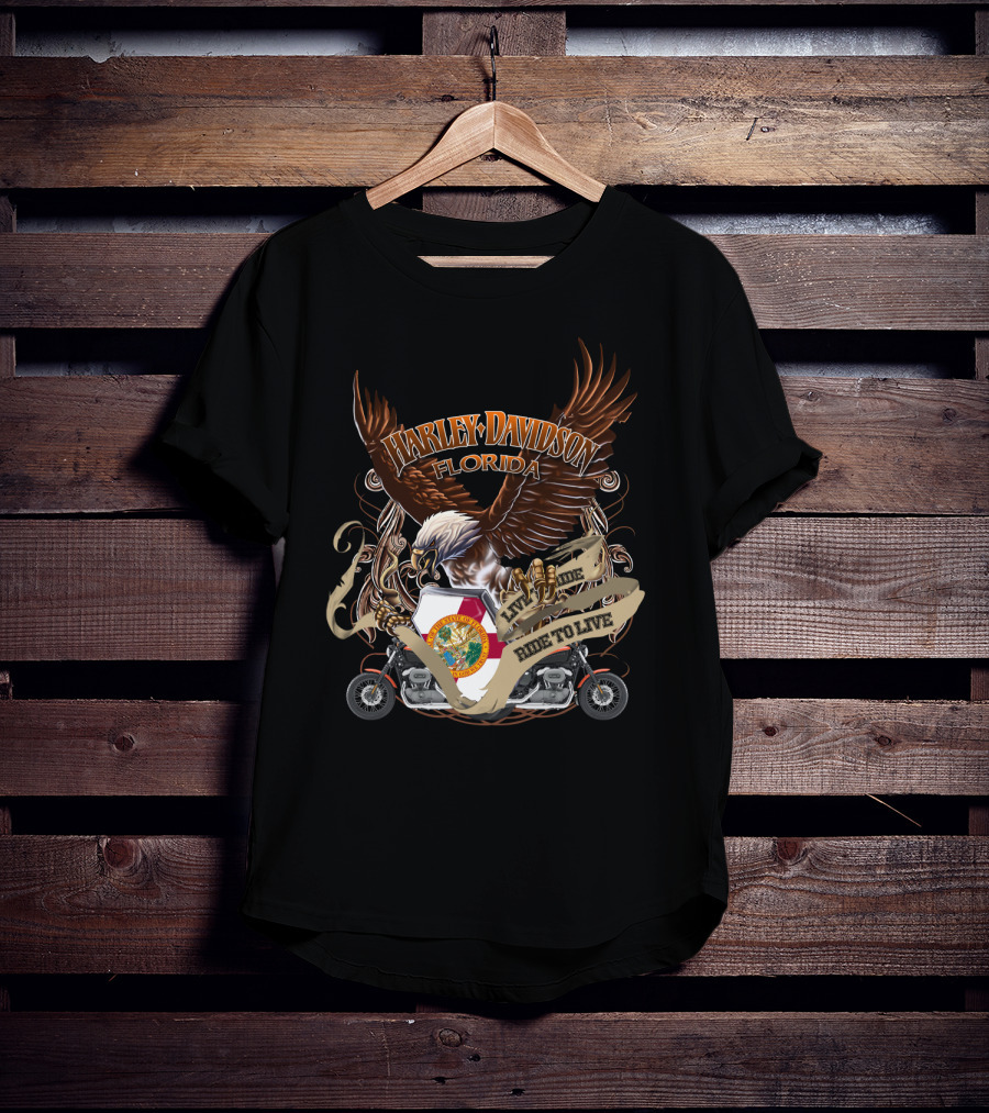 Harley Davidson Florida Live To Ride Eagle And Motorcycle Seal T-Shirt
