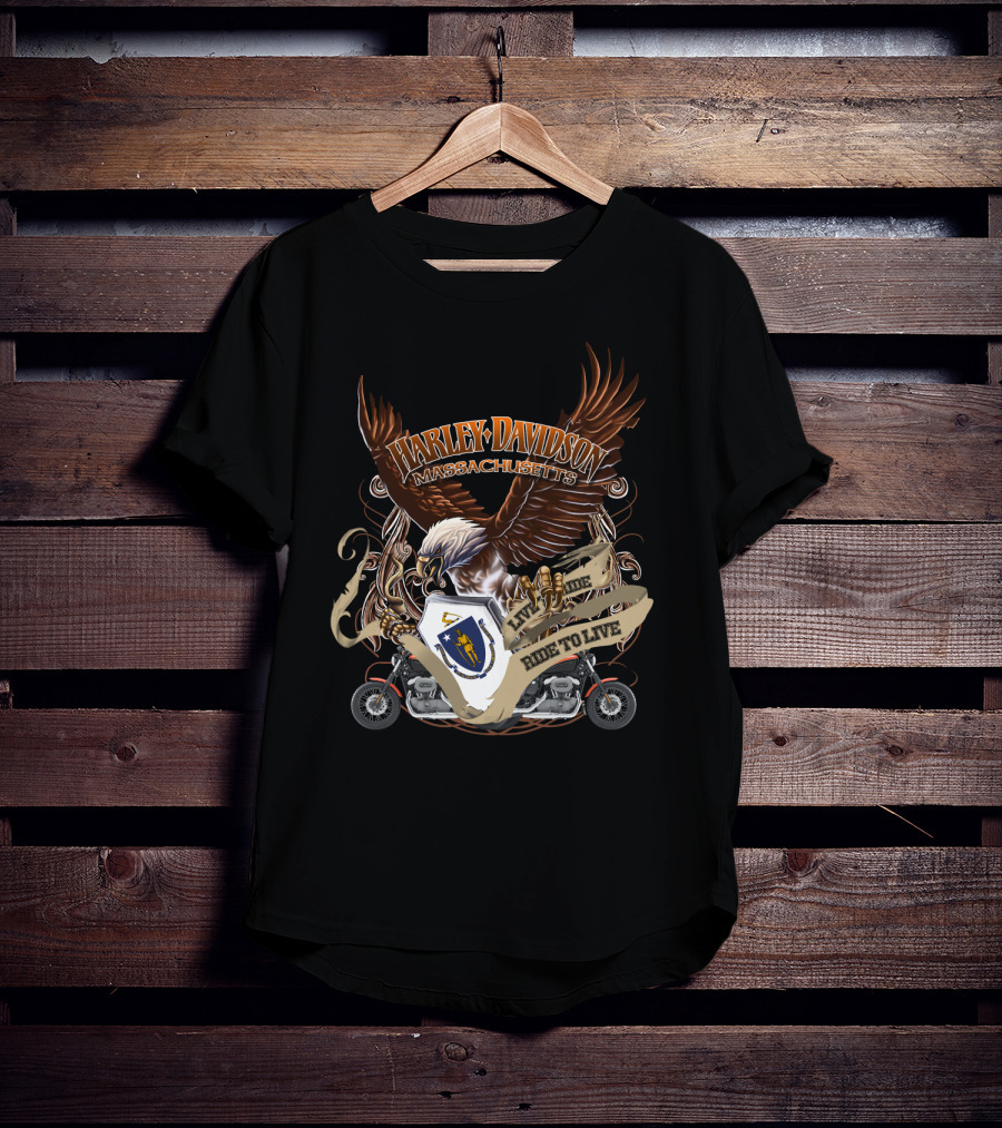 Harley Davidson Massachusetts Live To Ride Eagle And Motorcycle T-Shirt