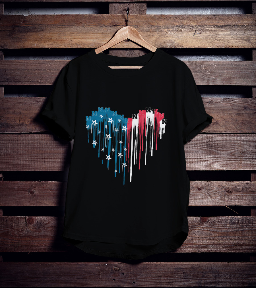 Nebraska Cornhuskers N Star Heart Drip Red White Blue T-Shirt