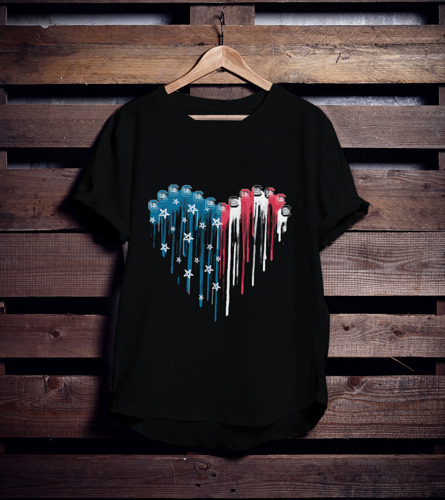 South Carolina Gamecocks American Flag Heart Dripping Stars And Stripes T-Shirt