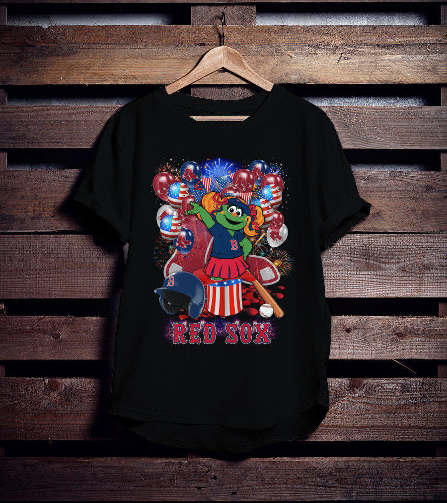 Boston Red Sox Patriotic Mascot Celebration Baseball Balloons Fireworks T-Shirt