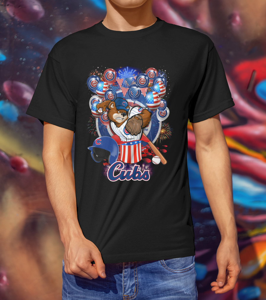 Mlb Chicago Cubs Fireworks Bear And Baseball Celebration T-Shirt