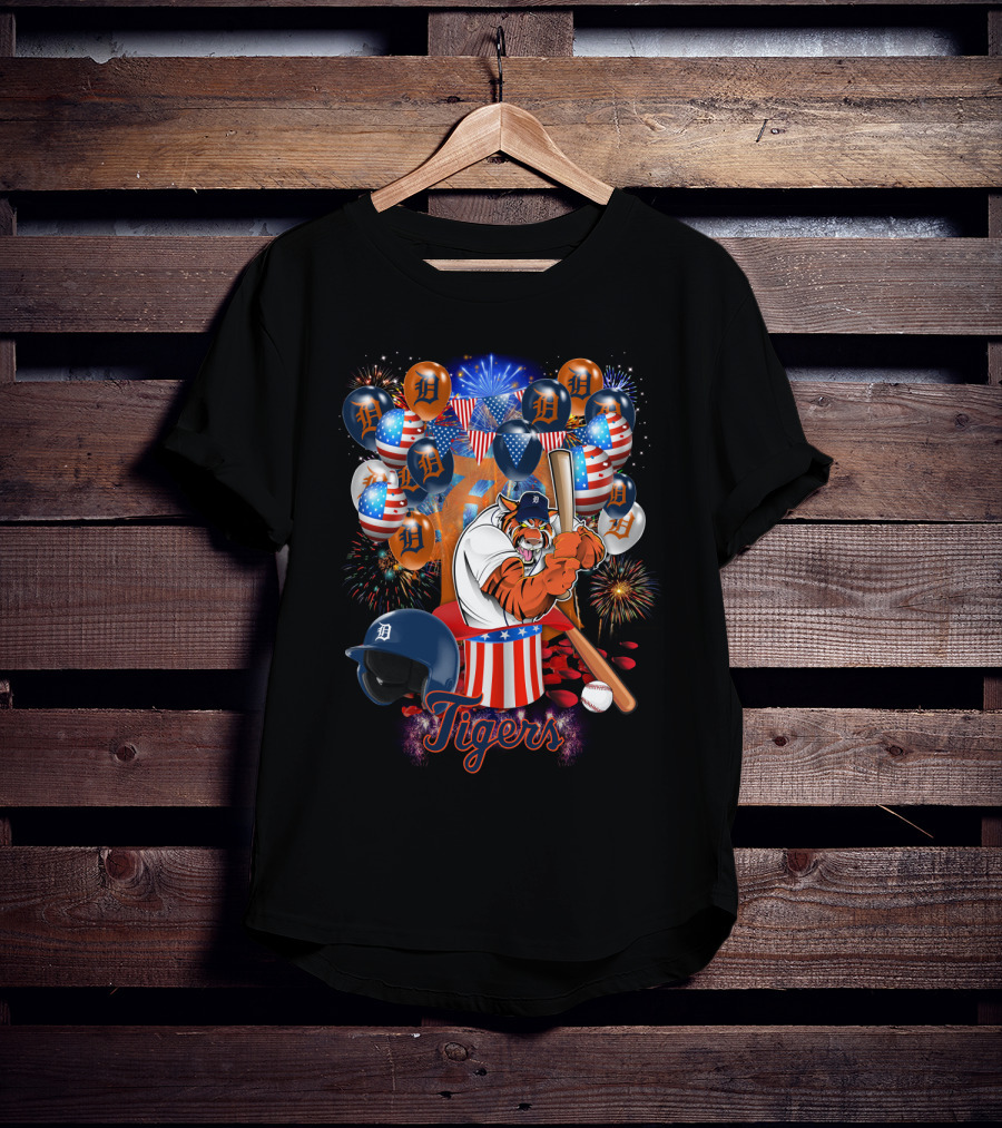 Mlb Detroit Tigers Patriotic Celebration Baseball Fireworks T-Shirt