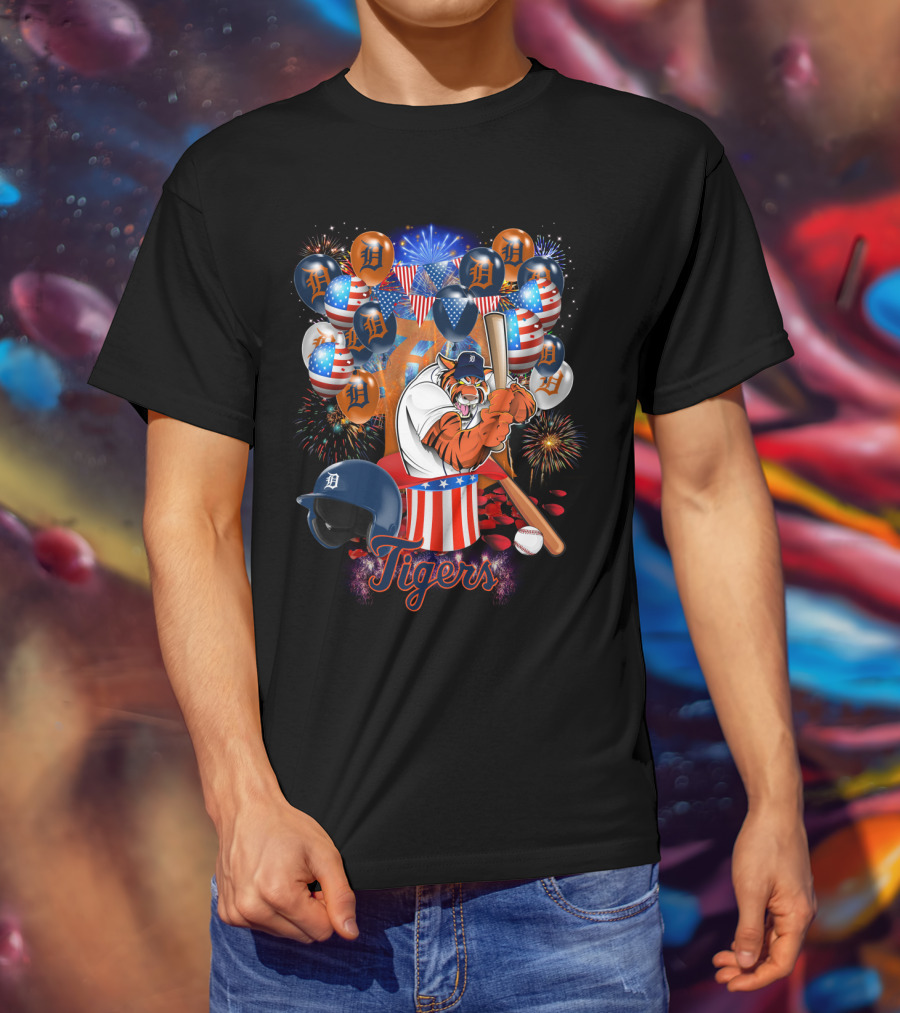 Mlb Detroit Tigers Patriotic Celebration Baseball Fireworks T-Shirt