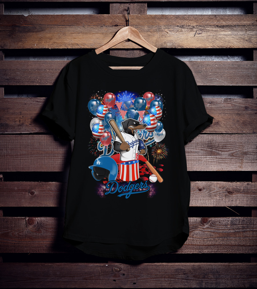 Mlb Los Angeles Dodgers Patriotic Celebration With Fireworks And Balloons T-Shirt