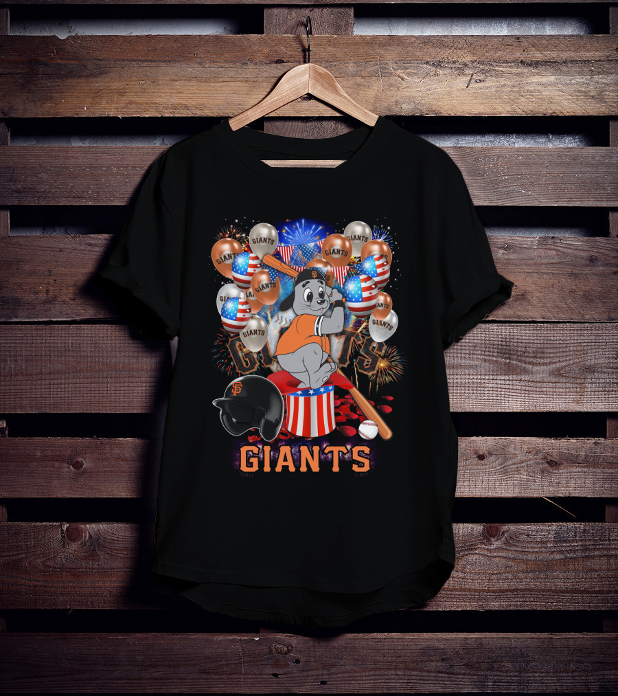 Mlb San Francisco Giants Fireworks Balloons Baseball Bat Helmet T-Shirt