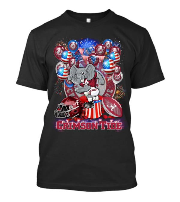 Ncaa Alabama Crimson Tide Elephant Fireworks Football Helmet Flag Balloons T-Shirt