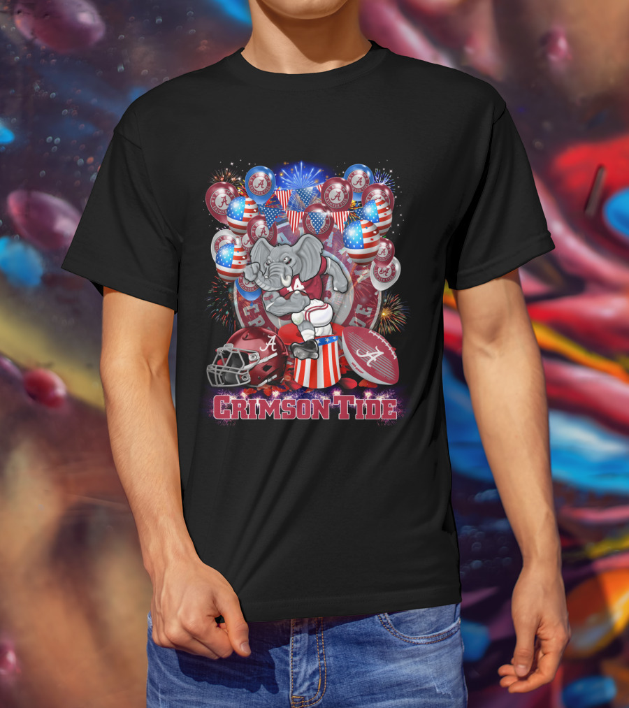 Ncaa Alabama Crimson Tide Elephant Fireworks Football Helmet Flag Balloons T-Shirt