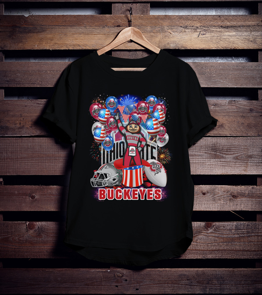 Ncaa Ohio State Buckeyes Brutus Mascot Fireworks And Balloons Celebration T-Shirt